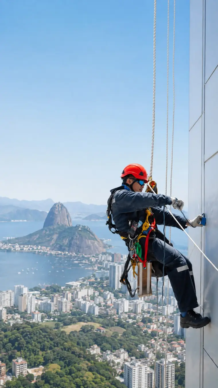 Equipamento de acesso por cordas em uso
